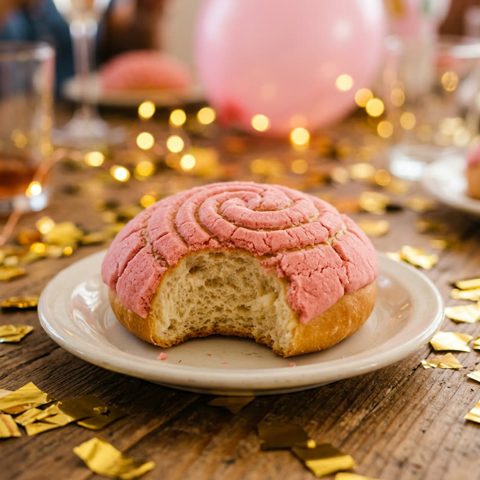 Una concha rosa con una mordida
