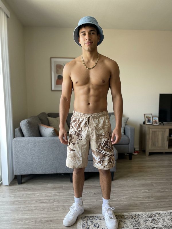 Foto de entrada: un joven sin camisa con gorro de pescador y cadena